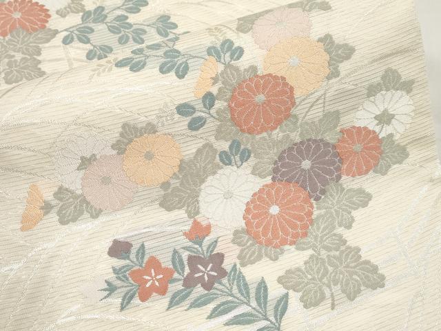 平和屋着物＊夏物　六通柄袋帯　秋草文　銀糸　正絹　逸品　未使用　CABK1795tx