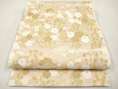 平和屋着物＊夏物　六通柄　本袋帯　唐織　秋草文　金糸　正絹　逸品　CABK1796tx