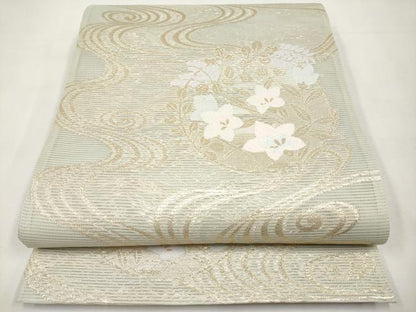 平和屋着物＊夏物　六通柄袋帯　流水花丸文　金糸　正絹　逸品　CABK1797tx