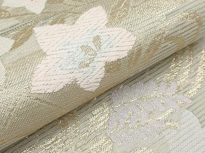 平和屋着物＊夏物　六通柄袋帯　流水花丸文　金糸　正絹　逸品　CABK1797tx