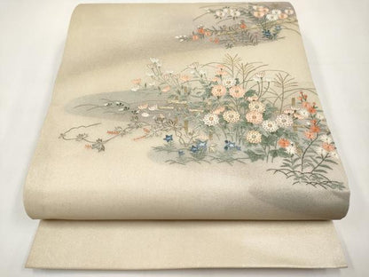 平和屋着物＊夏物　太鼓柄袋帯　総刺繍　草花文　金銀糸　正絹　逸品　CABK1800tx