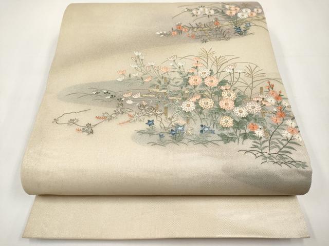 平和屋着物＊夏物　太鼓柄袋帯　総刺繍　草花文　金銀糸　正絹　逸品　CABK1800tx
