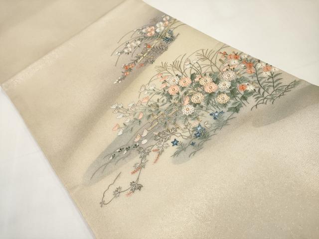 平和屋着物＊夏物　太鼓柄袋帯　総刺繍　草花文　金銀糸　正絹　逸品　CABK1800tx