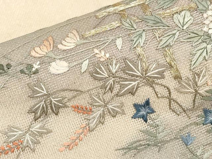 平和屋着物＊夏物　太鼓柄袋帯　総刺繍　草花文　金銀糸　正絹　逸品　CABK1800tx