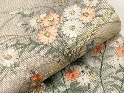 平和屋着物＊夏物　太鼓柄袋帯　総刺繍　草花文　金銀糸　正絹　逸品　CABK1800tx