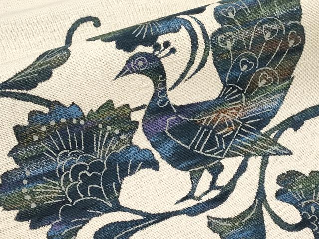 平和屋着物＊夏物　英王室献上友禅作家　木下勝功　八寸名古屋帯　孔雀更紗花文　正絹　逸品　CABK1806tx