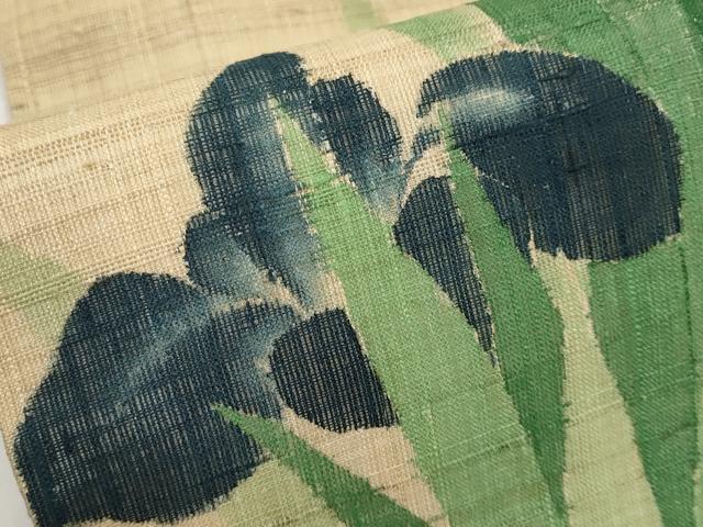 平和屋着物＊夏物　九寸名古屋帯　手描き　紬地　杜若　正絹　逸品　CABK1809tx
