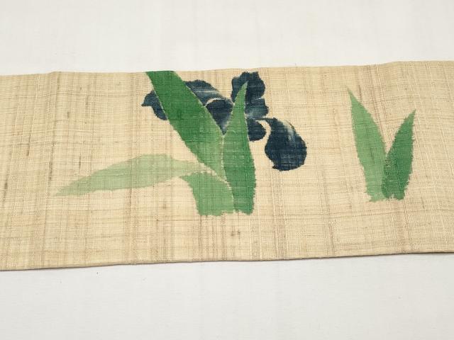 平和屋着物＊夏物　九寸名古屋帯　手描き　紬地　杜若　正絹　逸品　CABK1809tx