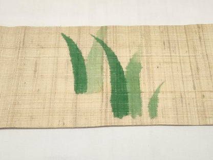平和屋着物＊夏物　九寸名古屋帯　手描き　紬地　杜若　正絹　逸品　CABK1809tx
