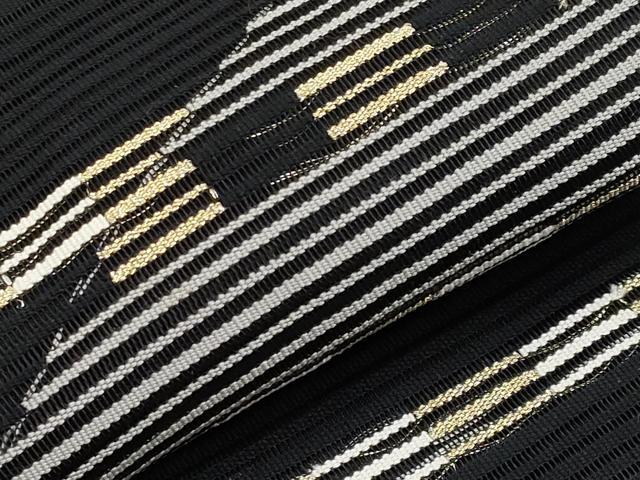 平和屋着物＊夏物　八寸名古屋帯　絽綴れ　幾何学文様　黒地　金糸　正絹　逸品　CABK1817tx