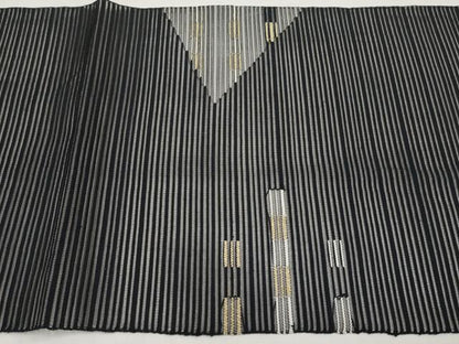 平和屋着物＊夏物　八寸名古屋帯　絽綴れ　幾何学文様　黒地　金糸　正絹　逸品　CABK1817tx