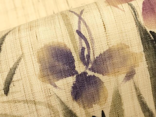 平和屋着物＊夏物　九寸名古屋帯　手描き　杜若　麻　逸品　CABK1818tx