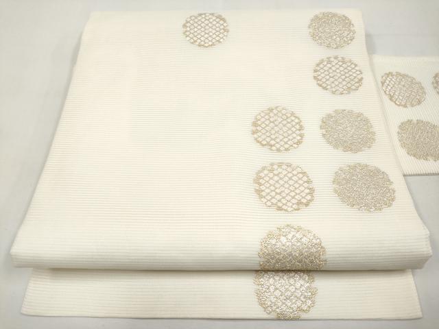 平和屋着物＊夏物　九寸名古屋帯　雪輪鹿の子文　金糸　正絹　逸品　CABK1820tx