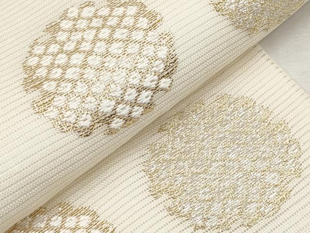 平和屋着物＊夏物　九寸名古屋帯　雪輪鹿の子文　金糸　正絹　逸品　CABK1820tx