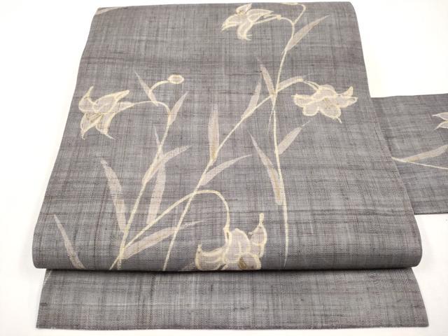 平和屋着物＊夏物　九寸名古屋帯　草花文　金彩　麻　逸品　CABK1821tx
