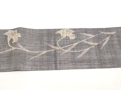 平和屋着物＊夏物　九寸名古屋帯　草花文　金彩　麻　逸品　CABK1821tx