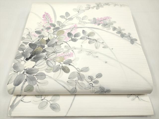 平和屋着物＊夏物　絽塩瀬　九寸開き名古屋帯　作家物　手描き　枝花文　金彩　正絹　逸品　CABK1822tx