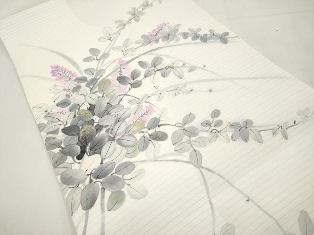 平和屋着物＊夏物　絽塩瀬　九寸開き名古屋帯　作家物　手描き　枝花文　金彩　正絹　逸品　CABK1822tx