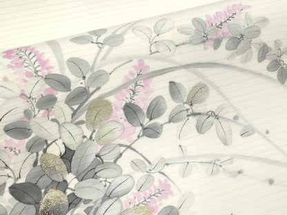 平和屋着物＊夏物　絽塩瀬　九寸開き名古屋帯　作家物　手描き　枝花文　金彩　正絹　逸品　CABK1822tx