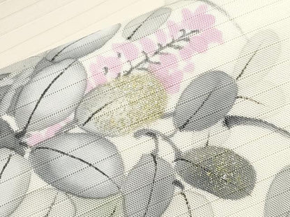 平和屋着物＊夏物　絽塩瀬　九寸開き名古屋帯　作家物　手描き　枝花文　金彩　正絹　逸品　CABK1822tx