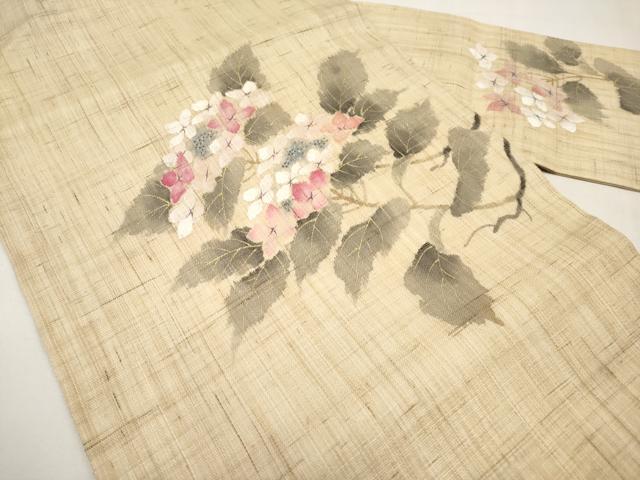 平和屋着物＊夏物　染色作家　桐山紫香　手描き　九寸名古屋帯　紫陽花　金彩　麻　逸品　CABK1823tx