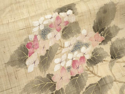 平和屋着物＊夏物　染色作家　桐山紫香　手描き　九寸名古屋帯　紫陽花　金彩　麻　逸品　CABK1823tx