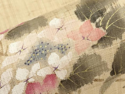 平和屋着物＊夏物　染色作家　桐山紫香　手描き　九寸名古屋帯　紫陽花　金彩　麻　逸品　CABK1823tx