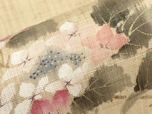 平和屋着物＊夏物　染色作家　桐山紫香　手描き　九寸名古屋帯　紫陽花　金彩　麻　逸品　CABK1823tx