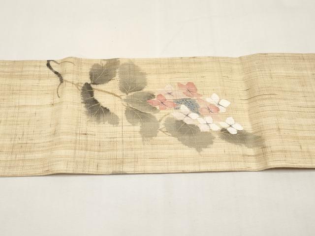 平和屋着物＊夏物　染色作家　桐山紫香　手描き　九寸名古屋帯　紫陽花　金彩　麻　逸品　CABK1823tx