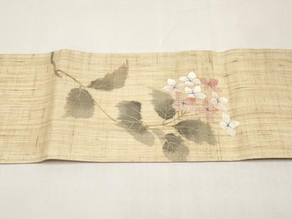 平和屋着物＊夏物　染色作家　桐山紫香　手描き　九寸名古屋帯　紫陽花　金彩　麻　逸品　CABK1823tx
