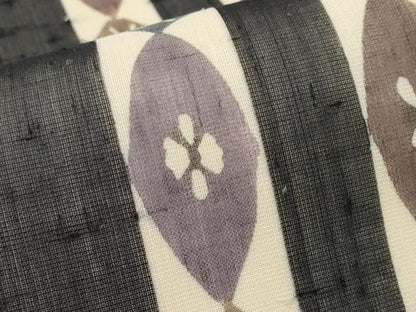 平和屋着物＊夏物　絹芭蕉　九寸名古屋帯　紅型　花唐草間道　黒地　正絹　逸品　CABK1825tx