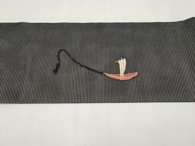平和屋着物＊夏物　九寸名古屋帯　唐子　黒地　金糸　正絹　逸品　CABK1826tx