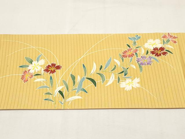 平和屋着物＊夏物　絽塩瀬　九寸名古屋帯　草花文　正絹　逸品　CABK1828tx