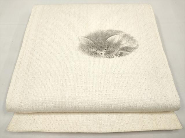 平和屋着物＊夏物　八寸名古屋帯　手描き　猫　CABK1829tx
