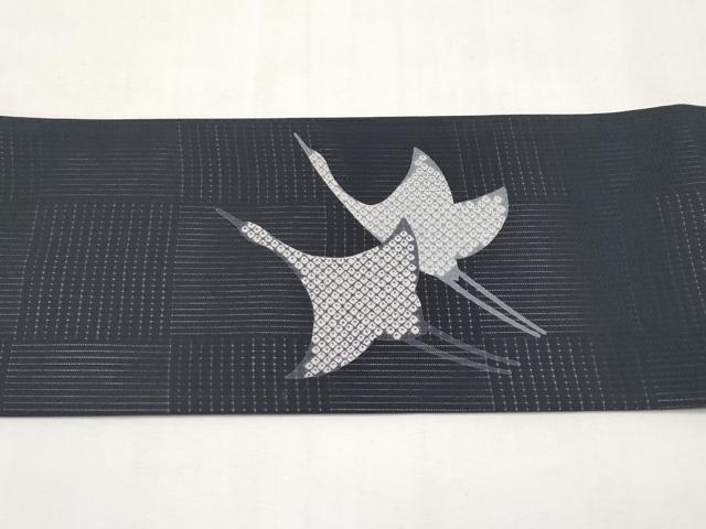 平和屋着物＊夏物　九寸名古屋帯　鹿の子飛鶴文　濃紺地　正絹　逸品　CABK1833tx