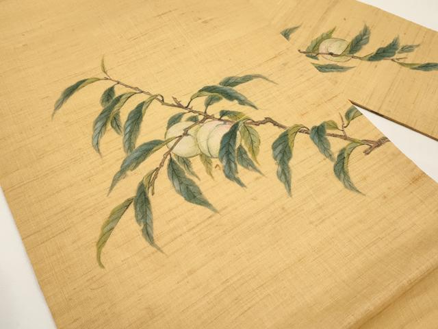 平和屋着物＊夏物　九寸名古屋帯　手描き　成り物　麻　逸品　CABK1835tx
