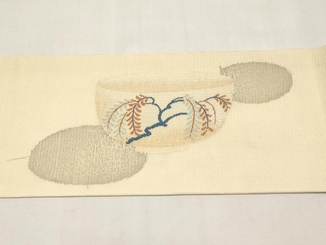 平和屋着物＊夏物　九寸名古屋帯　陶器枝葉文　銀糸　正絹　逸品　CABK1836tx