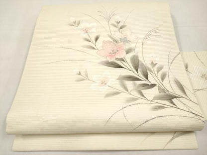 平和屋着物＊夏物　九寸名古屋帯　作家物　手描き　刺繍　桔梗　銀彩　正絹　逸品　CABK1837tx