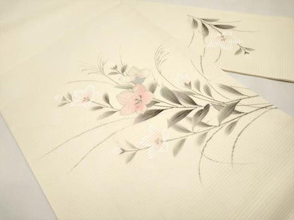 平和屋着物＊夏物　九寸名古屋帯　作家物　手描き　刺繍　桔梗　銀彩　正絹　逸品　CABK1837tx