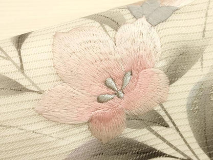 平和屋着物＊夏物　九寸名古屋帯　作家物　手描き　刺繍　桔梗　銀彩　正絹　逸品　CABK1837tx