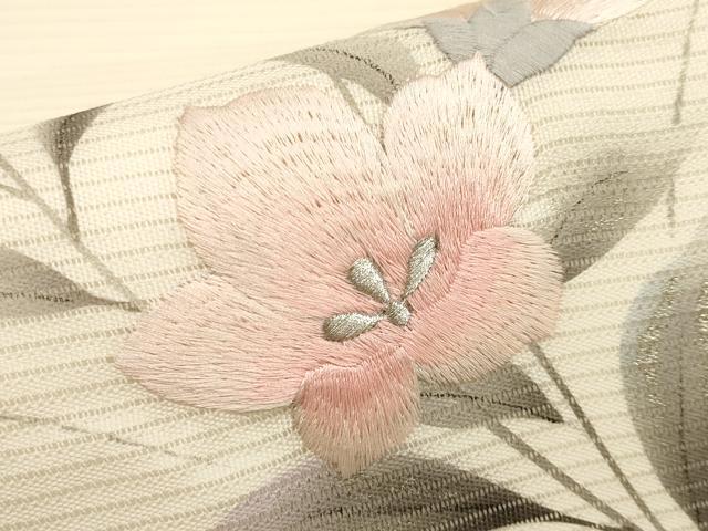 平和屋着物＊夏物　九寸名古屋帯　作家物　手描き　刺繍　桔梗　銀彩　正絹　逸品　CABK1837tx