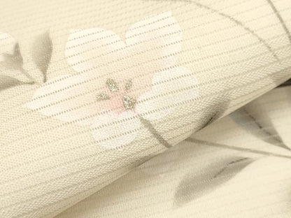 平和屋着物＊夏物　九寸名古屋帯　作家物　手描き　刺繍　桔梗　銀彩　正絹　逸品　CABK1837tx