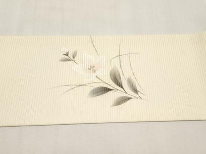 平和屋着物＊夏物　九寸名古屋帯　作家物　手描き　刺繍　桔梗　銀彩　正絹　逸品　CABK1837tx