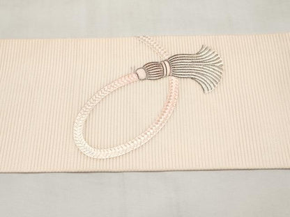 平和屋着物＊夏物　九寸名古屋帯　総刺繍　駒刺繍　結び紐文　正絹　逸品　CABK1838tx