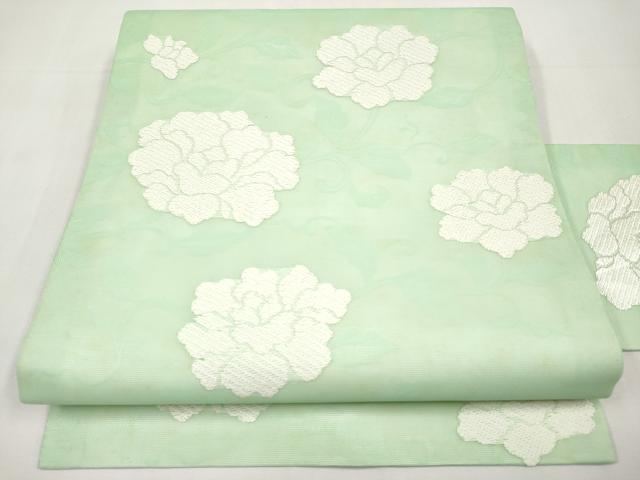 平和屋着物＊夏物　九寸名古屋帯　唐織　牡丹　正絹　逸品　CABK1839tx