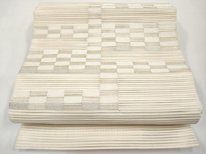 平和屋着物＊夏物　八寸名古屋帯　絽綴れ　幾何学文様　銀糸　正絹　逸品　CABK1844tx