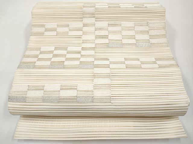 平和屋着物＊夏物　八寸名古屋帯　絽綴れ　幾何学文様　銀糸　正絹　逸品　CABK1844tx