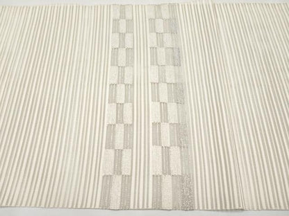 平和屋着物＊夏物　八寸名古屋帯　絽綴れ　幾何学文様　銀糸　正絹　逸品　CABK1844tx