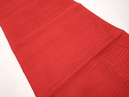 平和屋着物＊夏物　八寸名古屋帯　絽綴れ　よろけ縞　茜色　正絹　逸品　CABK1848tx