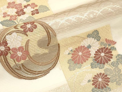 平和屋着物＊夏物　六通柄袋帯　色紙花丸文　金糸　正絹　逸品　未使用　CABK1858tx